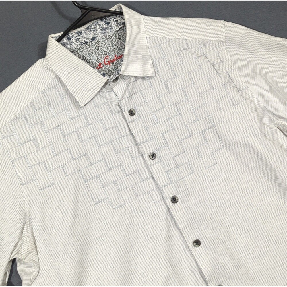 Robert Graham Shirt Men's XL White/Silver Classic Fit Long Sleeve Button Up